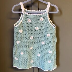 Zara Mint Green Crochet Kids dress with Daisies size 2-3 EUC
